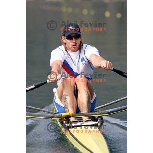 Luka Spik, Olympic gold medalist from Sydney 2000 and silver medalist from Athens 2004 during practice on lake Bled, Slovenia 28.4.2008. photo by Ales Fevzer 