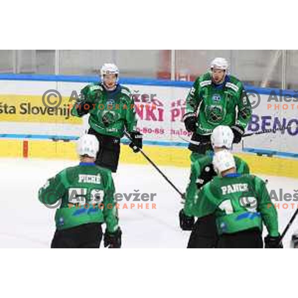 Guillaume Leclerc in action during IceHL 2021-2022 regular season ice-hockey match between SZ Olimpija and Black Wings Linz in Tivoli Hall, Ljubljana, Slovenia on September 26, 2021