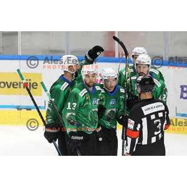 Ziga Pance in action during IceHL 2021-2022 regular season ice-hockey match between SZ Olimpija and Black Wings Linz in Tivoli Hall, Ljubljana, Slovenia on September 26, 2021