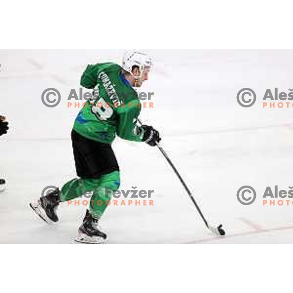 Blaz Tomazevic in action during IceHL 2021-2022 regular season ice-hockey match between SZ Olimpija and Black Wings Linz in Tivoli Hall, Ljubljana, Slovenia on September 26, 2021