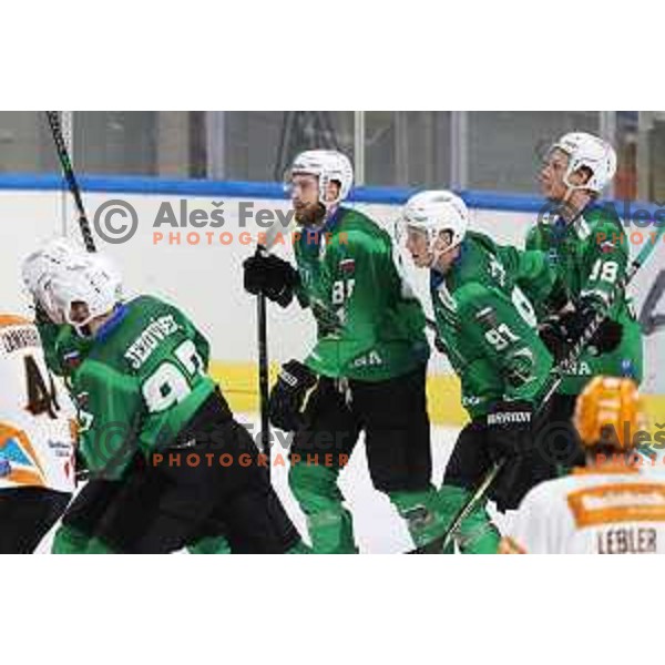 Miha Zajc in action during IceHL 2021-2022 regular season ice-hockey match between SZ Olimpija and Black Wings Linz in Tivoli Hall, Ljubljana, Slovenia on September 26, 2021