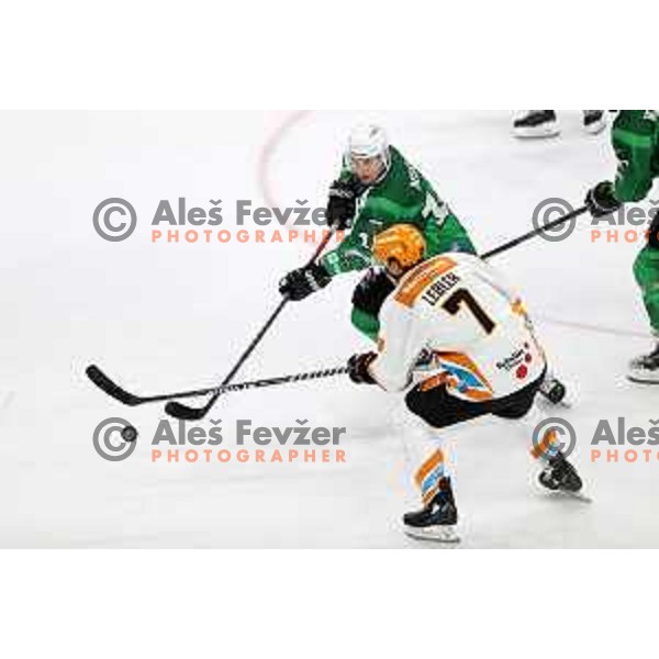 Ales Music in action during IceHL 2021-2022 regular season ice-hockey match between SZ Olimpija and Black Wings Linz in Tivoli Hall, Ljubljana, Slovenia on September 26, 2021