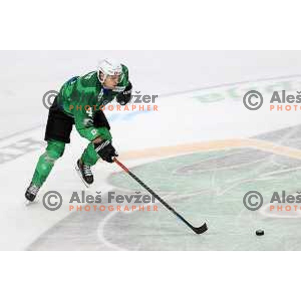 Joona Erving in action during IceHL 2021-2022 regular season ice-hockey match between SZ Olimpija and Black Wings Linz in Tivoli Hall, Ljubljana, Slovenia on September 26, 2021