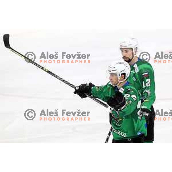 Guillaume Leclerc in action during IceHL 2021-2022 regular season ice-hockey match between SZ Olimpija and Black Wings Linz in Tivoli Hall, Ljubljana, Slovenia on September 26, 2021