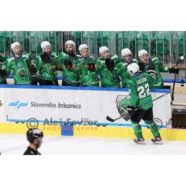 Guillaume Leclerc in action during IceHL 2021-2022 regular season ice-hockey match between SZ Olimpija and Black Wings Linz in Tivoli Hall, Ljubljana, Slovenia on September 26, 2021 