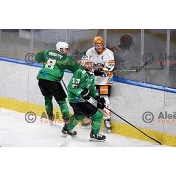 Ziga Pance in action during IceHL 2021-2022 regular season ice-hockey match between SZ Olimpija and Black Wings Linz in Tivoli Hall, Ljubljana, Slovenia on September 26, 2021