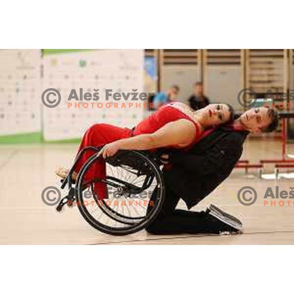 Klemen Dremelj and Lara Nedeljkovic perform during Day of Paralympic sports in Menges Sports Hall, Slovenia on September 27, 2021