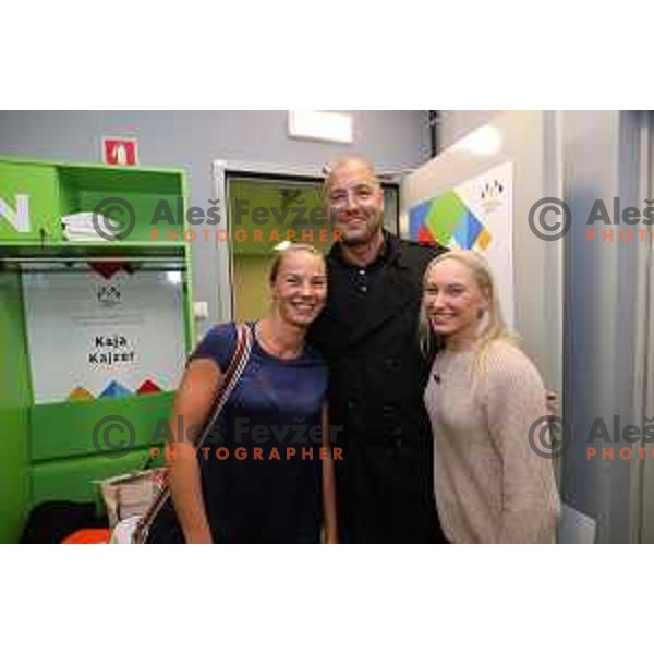 Tina Maze, Marko Milic and Janja Garnbret during Fundacija Miroslava Cerarja and OKS Charity football match in Arena Stozice, Ljubljana, Slovenia on October 1, 2021