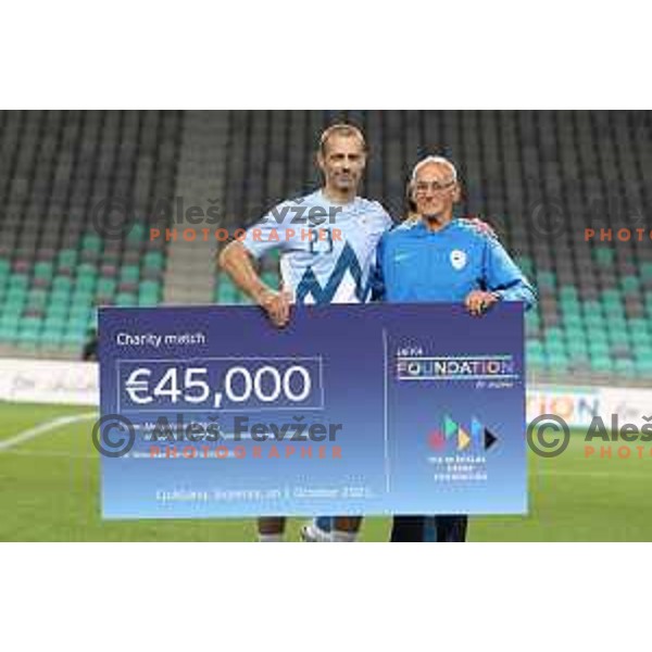 Action during Fundacija Miroslava Cerarja and OKS Charity football match in Arena Stozice, Ljubljana, Slovenia on October 1, 2021