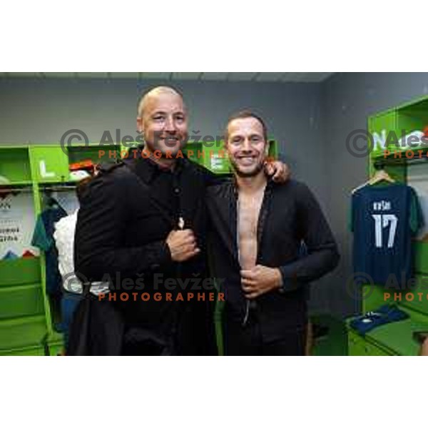 Marko Milic and Jure Kosir during Fundacija Miroslava Cerarja and OKS Charity football match in Arena Stozice, Ljubljana, Slovenia on October 1, 2021
