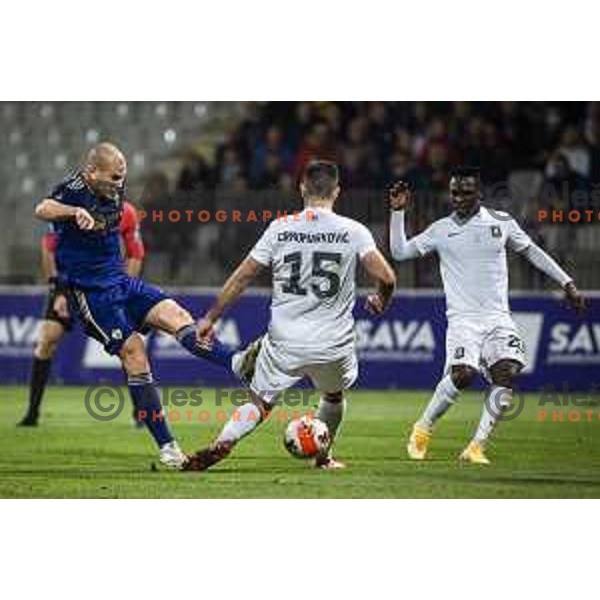 Ognjen Mudrinski in action during Prva liga Telemach football match between Maribor and Olimpija in Ljudski vrt, Maribor, Slovenia on October 2, 2021
