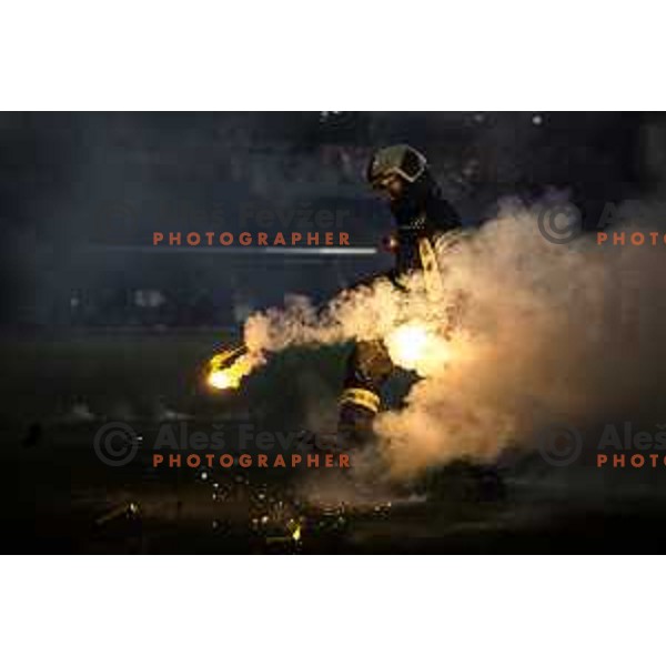 Firefighter during Prva liga Telemach football match between Maribor and Olimpija in Ljudski vrt, Maribor, Slovenia on October 2, 2021