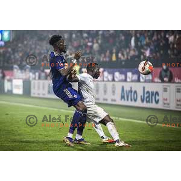 Antoine Makoumbou vs in action during Prva liga Telemach football match between Maribor and Olimpija in Ljudski vrt, Maribor, Slovenia on October 2, 2021