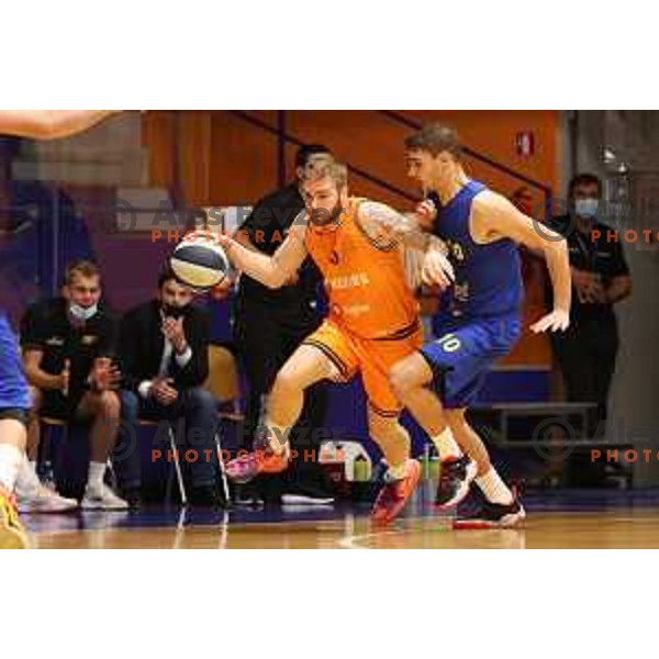 Miroslav Pasaljic in action during Nova KBM league basketball match between Helios Suns and Hopsi Polzela in Domzale, Slovenia on October 2, 2021