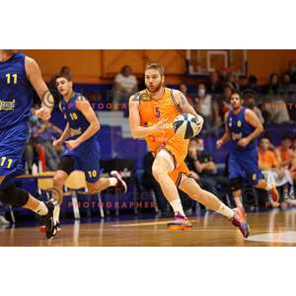 Miroslav Pasaljic in action during Nova KBM league basketball match between Helios Suns and Hopsi Polzela in Domzale, Slovenia on October 2, 2021