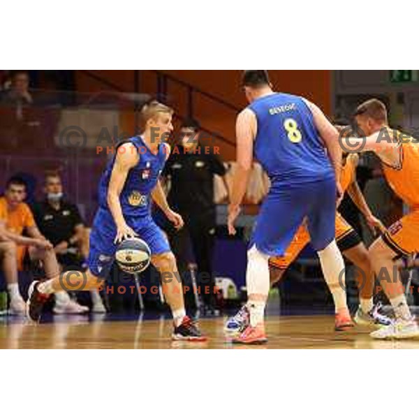 in action during Nova KBM league basketball match between Helios Suns and Hopsi Polzela in Domzale, Slovenia on October 2, 2021