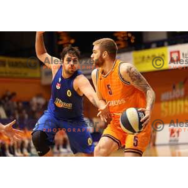 Miroslav Pasaljic in action during Nova KBM league basketball match between Helios Suns and Hopsi Polzela in Domzale, Slovenia on October 2, 2021