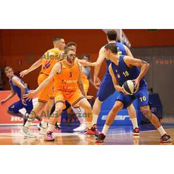 Miroslav Pasaljic in action during Nova KBM league basketball match between Helios Suns and Hopsi Polzela in Domzale, Slovenia on October 2, 2021