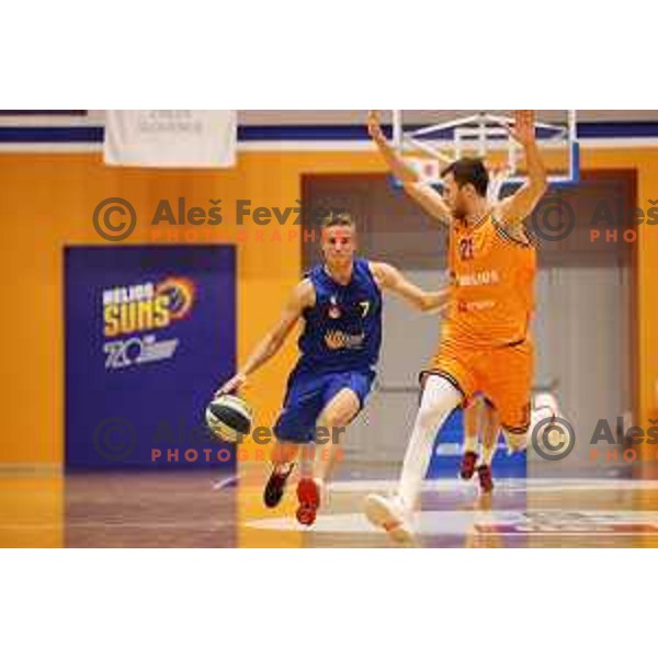 in action during Nova KBM league basketball match between Helios Suns and Hopsi Polzela in Domzale, Slovenia on October 2, 2021