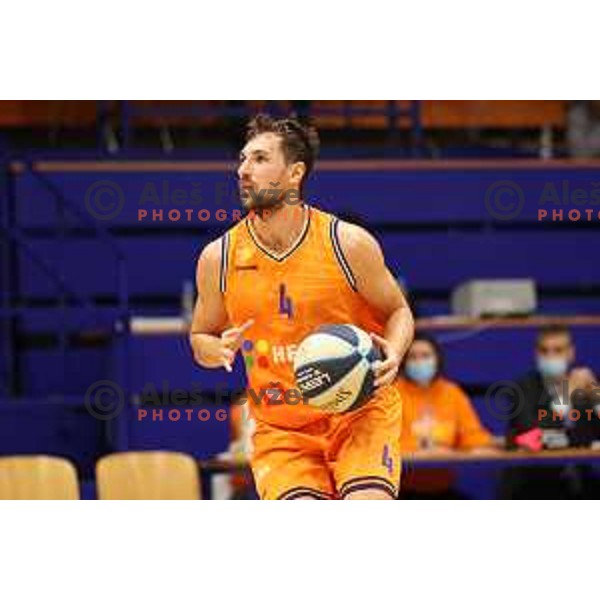 Tadej Ferme in action during Nova KBM league basketball match between Helios Suns and Hopsi Polzela in Domzale, Slovenia on October 2, 2021