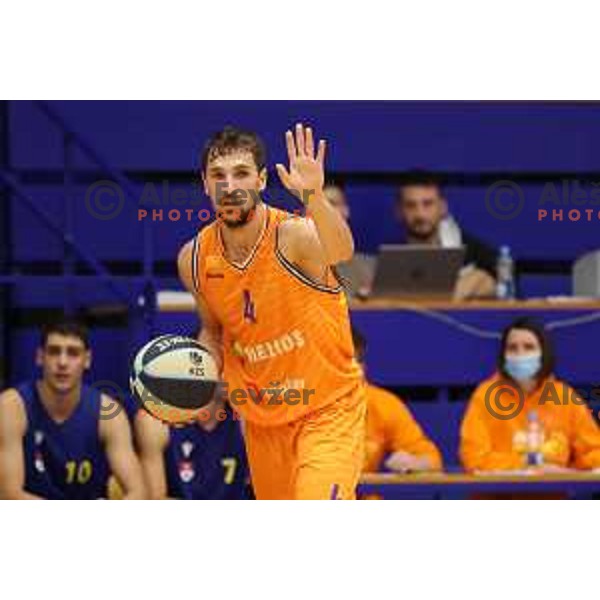 Tadej Ferme in action during Nova KBM league basketball match between Helios Suns and Hopsi Polzela in Domzale, Slovenia on October 2, 2021