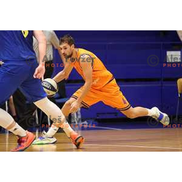Tadej Ferme in action during Nova KBM league basketball match between Helios Suns and Hopsi Polzela in Domzale, Slovenia on October 2, 2021