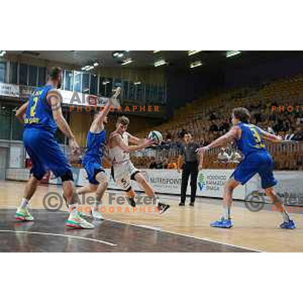 in action during Nova KBM league basketball match between Nutrispoint Ilirija and Šencur GGD in Ljubljana, Slovenia on October 2, 2021