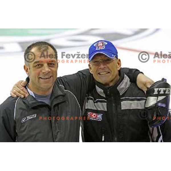 Assistant coach Matjaz Kopitar (left) and head coach of Slovenia ice-hockey team Mats Waltin during practice before start of IIHF World championship 2008 in Metro Centre, Halifax, Nova Scotia, Canada 1st of May 2008. Photo by Ales Fevzer 