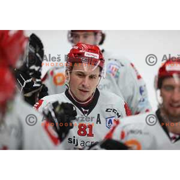 in action at Alps hockey league match between HDD Sij Acroni Jesenice and Asiago at Jesenice, Slovenia on October 5, 2021