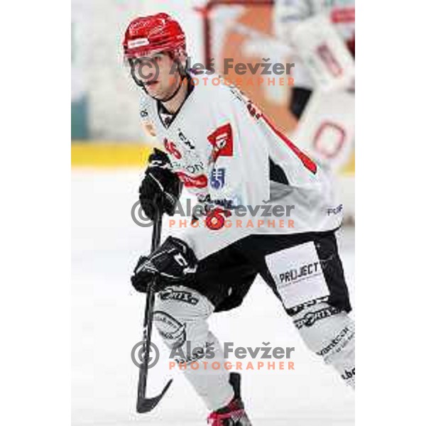 Nejc Stojan in action at Alps hockey league match between HDD Sij Acroni Jesenice and Asiago at Jesenice, Slovenia on October 5, 2021