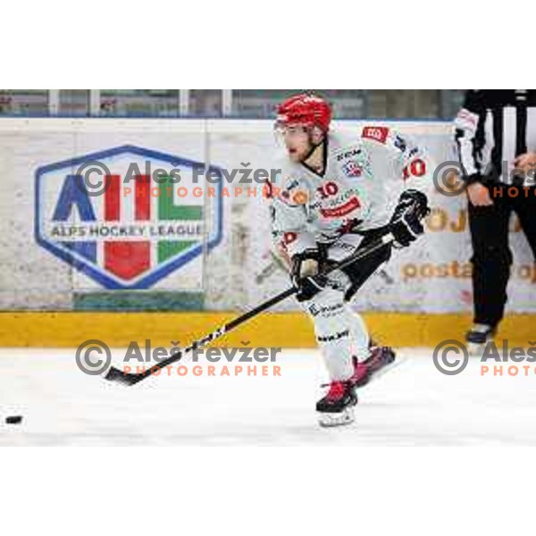 Jasa Jenko in action at Alps hockey league match between HDD Sij Acroni Jesenice and Asiago at Jesenice, Slovenia on October 5, 2021