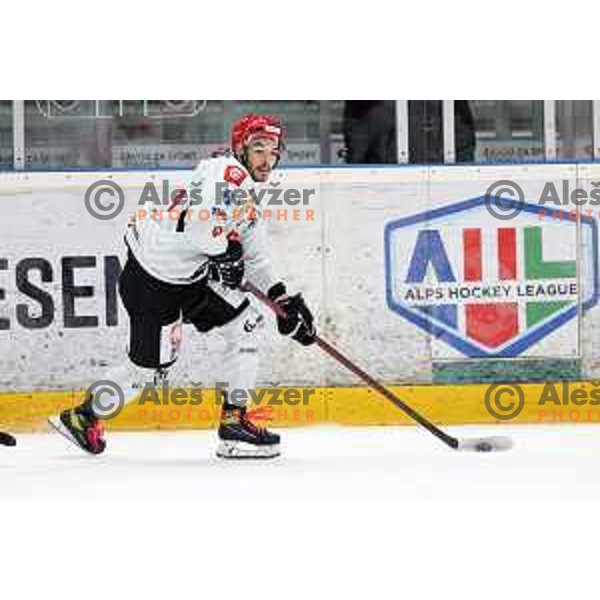 Ziga Urukalo in action at Alps hockey league match between HDD Sij Acroni Jesenice and Asiago at Jesenice, Slovenia on October 5, 2021