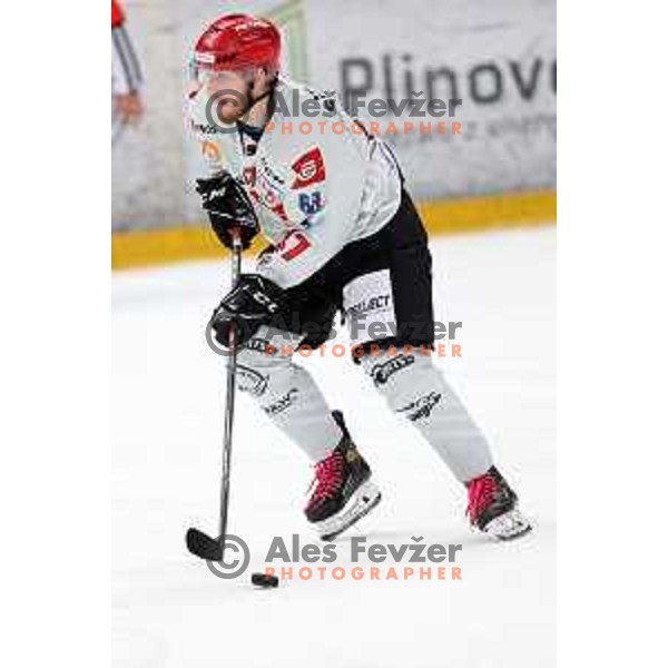 Gasper Glavic in action at Alps hockey league match between HDD Sij Acroni Jesenice and Asiago at Jesenice, Slovenia on October 5, 2021