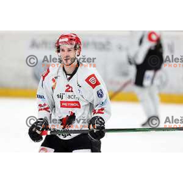Erik Svetina in action at Alps hockey league match between HDD Sij Acroni Jesenice and Asiago at Jesenice, Slovenia on October 5, 2021