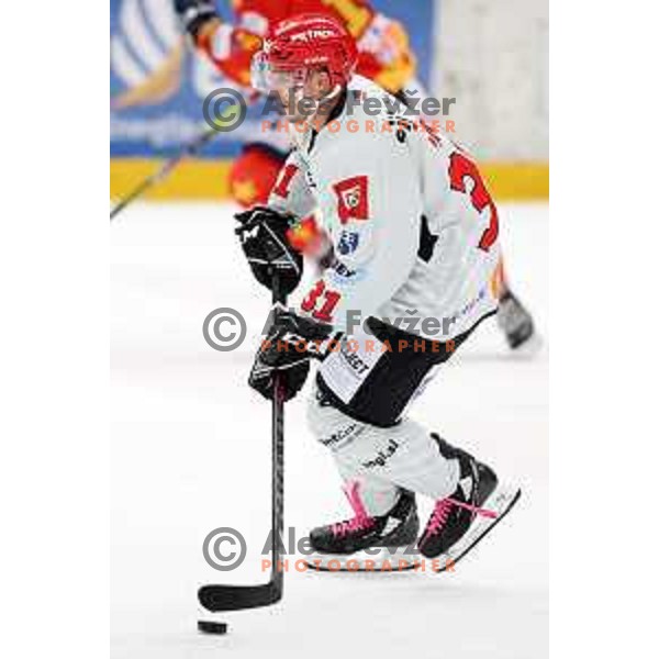 Eric Pance in action at Alps hockey league match between HDD Sij Acroni Jesenice and Asiago at Jesenice, Slovenia on October 5, 2021