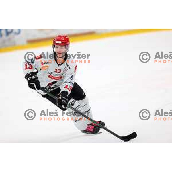Aljosa Crnovic in action at Alps hockey league match between HDD Sij Acroni Jesenice and Asiago at Jesenice, Slovenia on October 5, 2021