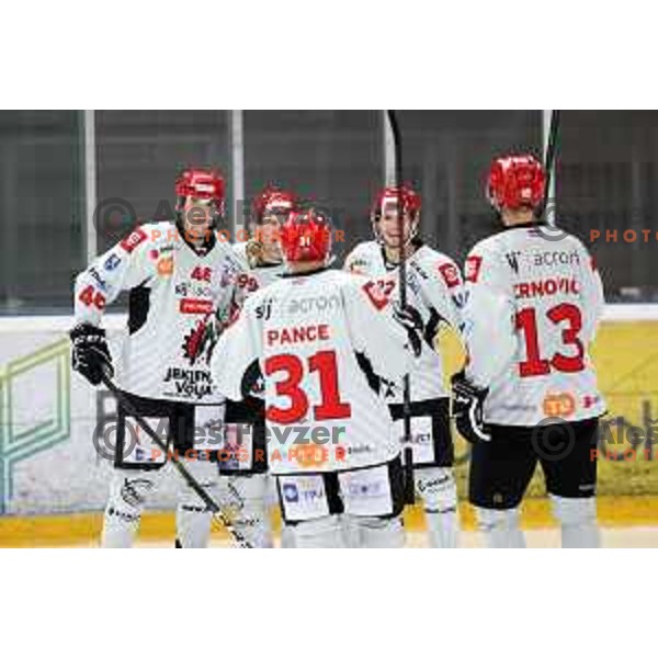 in action at Alps hockey league match between HDD Sij Acroni Jesenice and Asiago at Jesenice, Slovenia on October 5, 2021