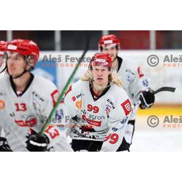 Jesperi Viikila in action at Alps hockey league match between HDD Sij Acroni Jesenice and Asiago at Jesenice, Slovenia on October 5, 2021