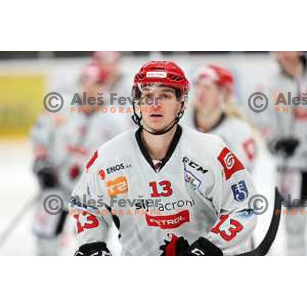 Aljosa Crnovic in action at Alps hockey league match between HDD Sij Acroni Jesenice and Asiago at Jesenice, Slovenia on October 5, 2021