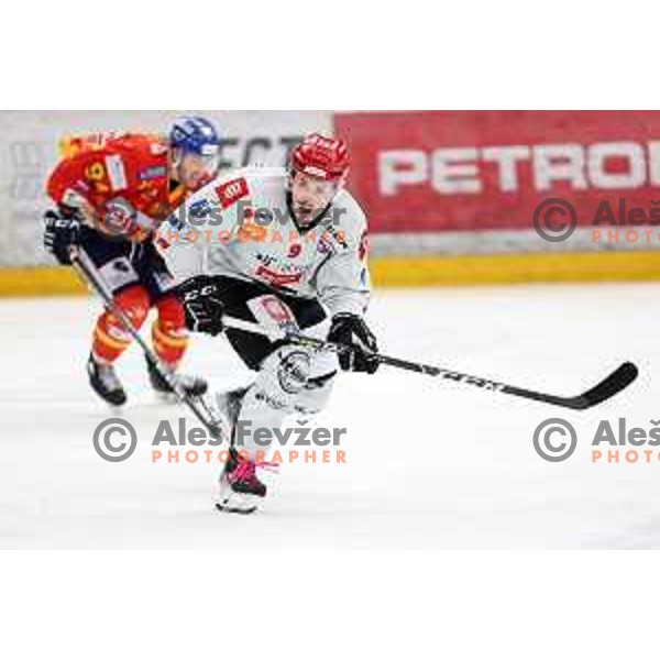 Patrik Rajsar in action at Alps hockey league match between HDD Sij Acroni Jesenice and Asiago at Jesenice, Slovenia on October 5, 2021