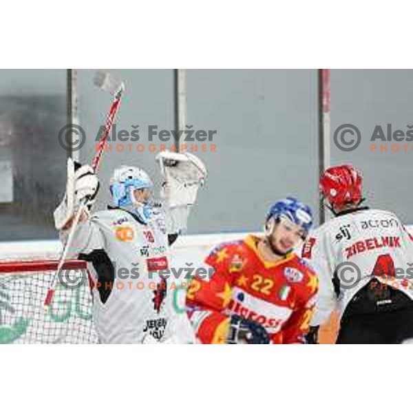 Oscar Fröberg in action at Alps hockey league match between HDD Sij Acroni Jesenice and Asiago at Jesenice, Slovenia on October 5, 2021