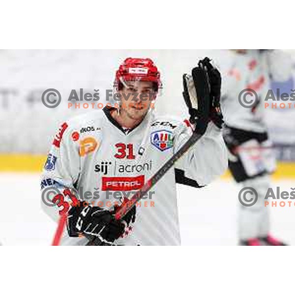 Eric Pance in action at Alps hockey league match between HDD Sij Acroni Jesenice and Asiago at Jesenice, Slovenia on October 5, 2021