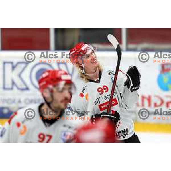 Jesperi Viikila in action at Alps hockey league match between HDD Sij Acroni Jesenice and Asiago at Jesenice, Slovenia on October 5, 2021