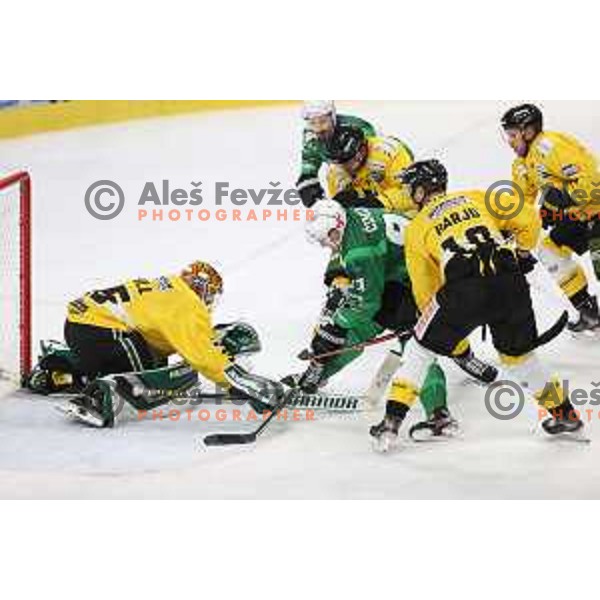 Tadej Cimzar of SZ Olimpija in action during IceHL match between SZ Olimpija and Pustertal Wolfe in Ljubljana, Slovenia on October 8, 2021