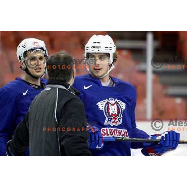 Marcel Rodman and Anze Kopitar of Slovenia ice-hockey team during practice before start of IIHF World championship 2008 in Metro Centre, Halifax, Nova Scotia, Canada 1st of May 2008. Photo by Ales Fevzer 