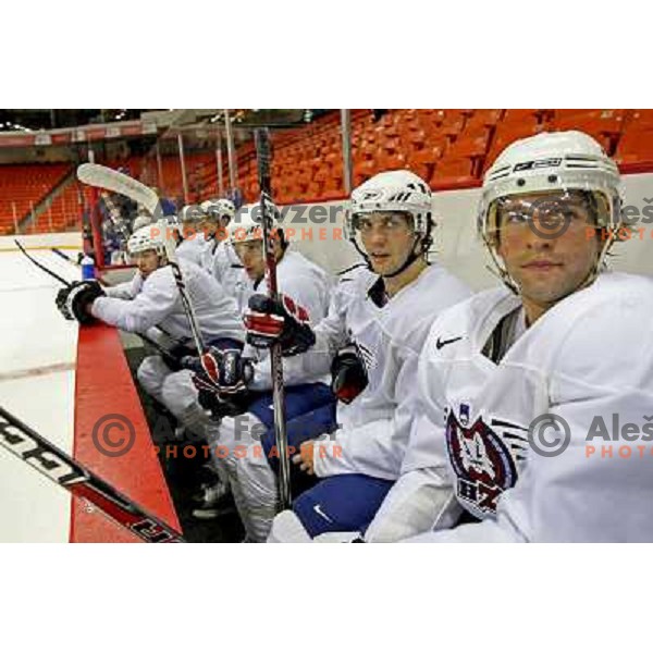 Anze Terlikar (right) of Slovenia ice-hockey team during practice before start of IIHF World championship 2008 in Metro Centre, Halifax, Nova Scotia, Canada 1st of May 2008. Photo by Ales Fevzer 