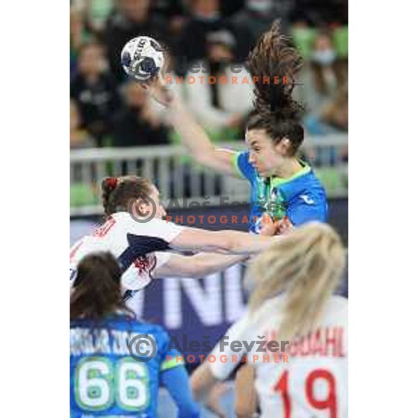 Tjasa Stanko in action during EURO Cup Women 2022 Group phase handball match between Slovenia and Norway in Ljubljana, Slovenia on October 10, 2021
