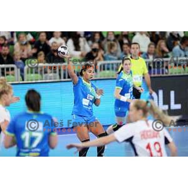 Elizabeth Omoregie in action during EURO Cup Women 2022 Group phase handball match between Slovenia and Norway in Ljubljana, Slovenia on October 10, 2021