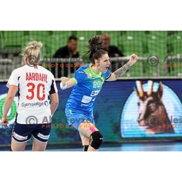 Alja Varagic in action during EURO Cup Women 2022 Group phase handball match between Slovenia and Norway in Ljubljana, Slovenia on October 10, 2021