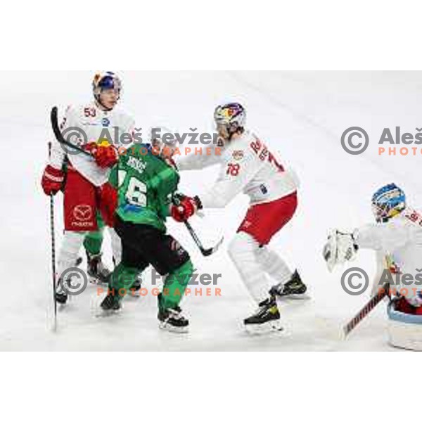 Ales Music of SZ Olimpija in action during IceHL match between SZ Olimpija and Red Bulls Salzburg in Ljubljana, Slovenia on October 10, 2021